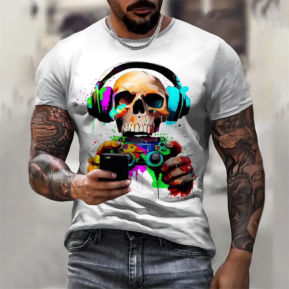 Ретро мужская футболка с рисунком в стиле рок, 3D-печать, модная летняя повседневная футболка с коротким рукавом и круглым вырезом, черные белые классические футболки