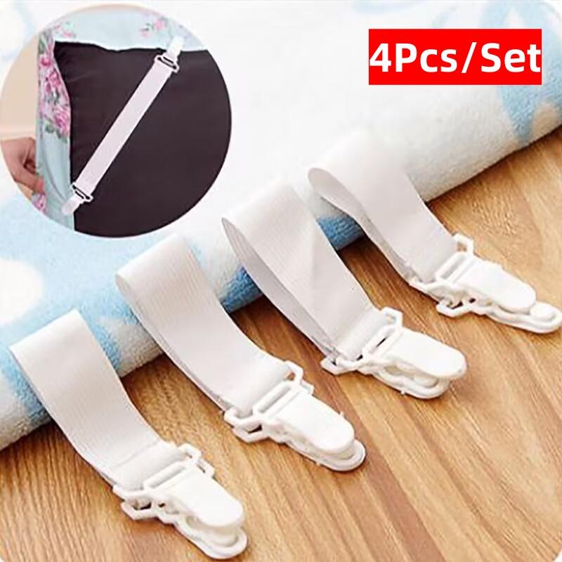 4 Pcs/Lot W Hite Bed Sheet Mattress Cover Blankets Grippers Straps Suspenders Clip Holder