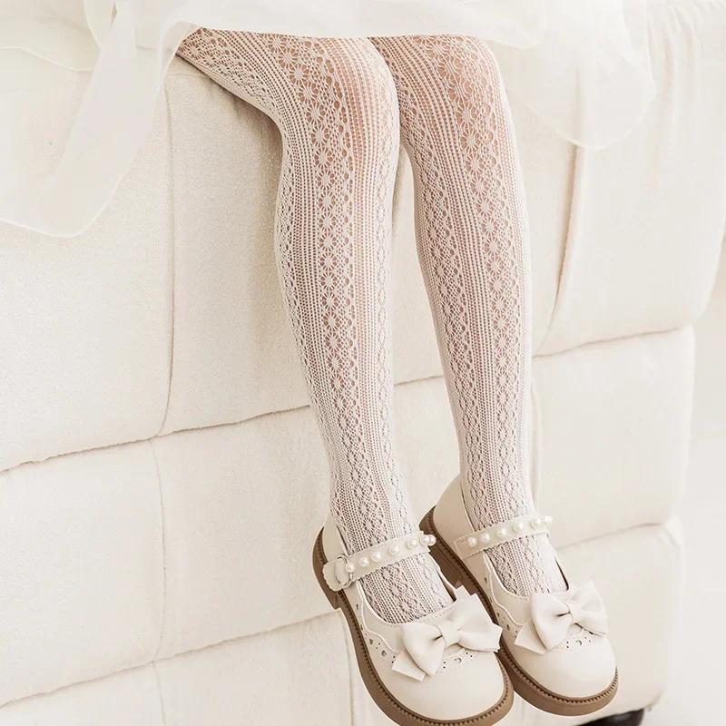 2026 Summer Girls Tights - Pure Cotton Breathable Mesh in Beige/White/Black, Children's Princess Pantyhose for 2-12 Years