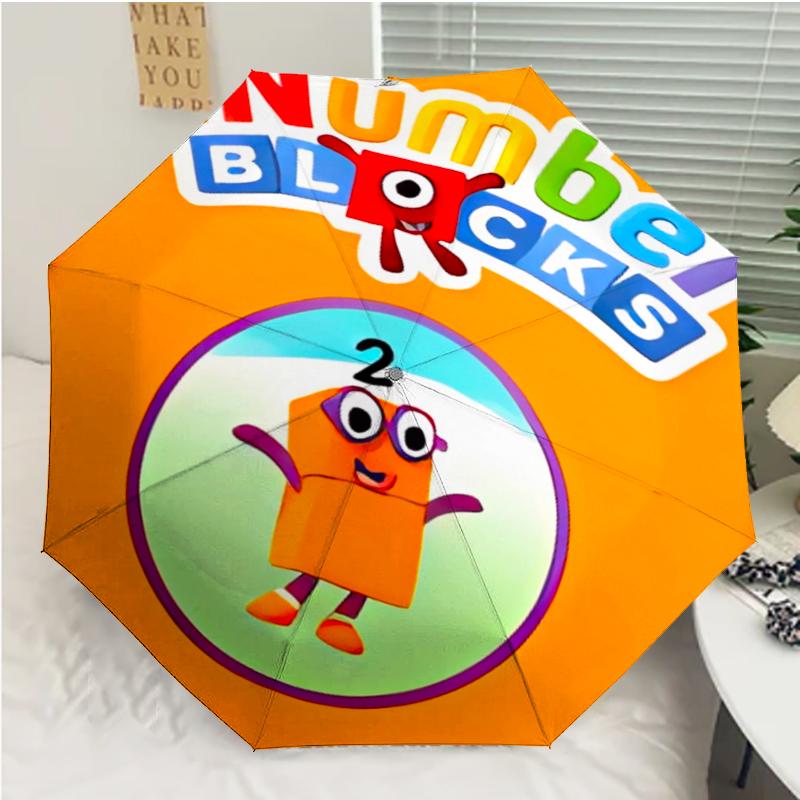 Автоматический зонт с принтом Numberblocks1, 8 спиц, железный каркас, пластиковая ручка, подходит для путешествий на открытом воздухе и на каждый день, идеальный подарок