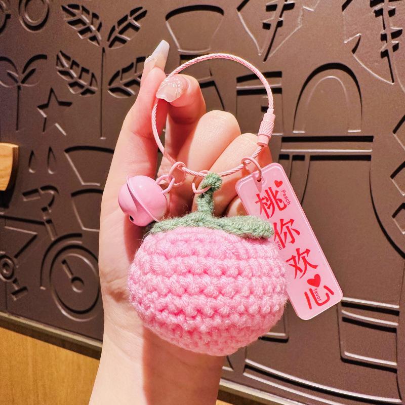 Handmade Crocheted Persimmon Keychain, "Good Things Happen" Lucky Charm,Lucky Persimmon Peanut Keyring, Hand-Knitted Fruit Pendant with Wish Tag