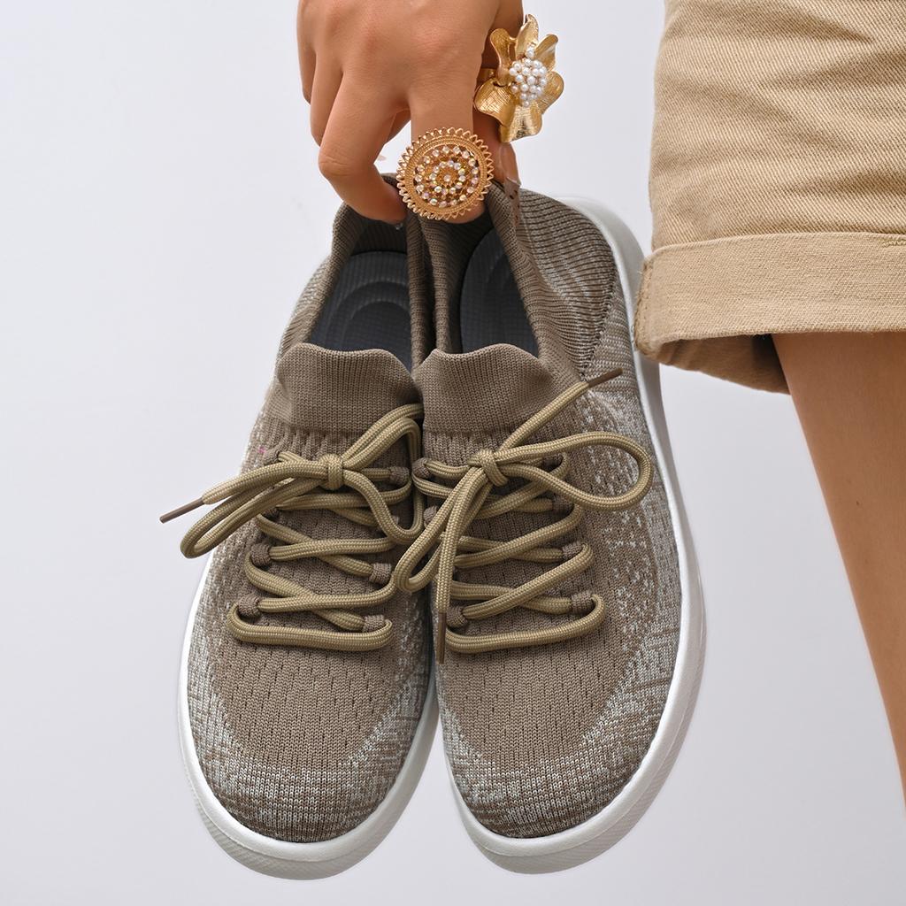 Women Sneakers Lace Up Mesh Breathable Outdoor Walking Shoes Round Toe Non-slip Thick Sole Tennis Shoe Mujer Comfortable