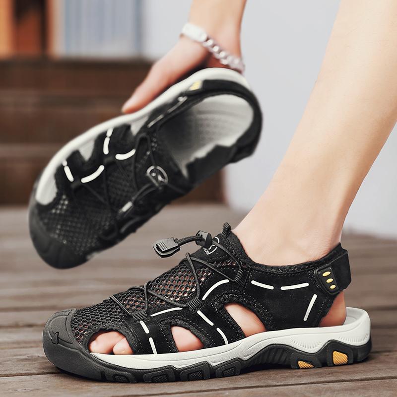 Fashion Summer Men Sandals Genuine Leather Mens Casual Shoes Outdoor Men Leather Sandals for Men Beach Shoes Roman Mens Shoes 46