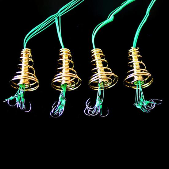 4Pcs/Set Trap Fishing Hook with Spring Carp Feeder Tangle-Free Heavy Duty Green Line Metal Barbed Fish Hook Rig Carp Fishing Accessories