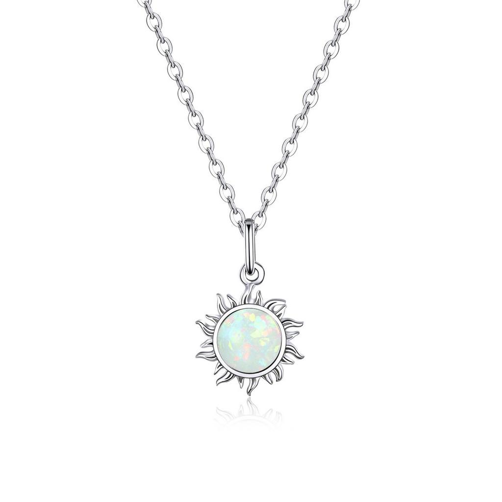 BAMOER Аутентичные стерлингового серебра 925 пробы с белым опалом Солнце кулон цепочки и ожерелья для женщин ювелирные изделия
