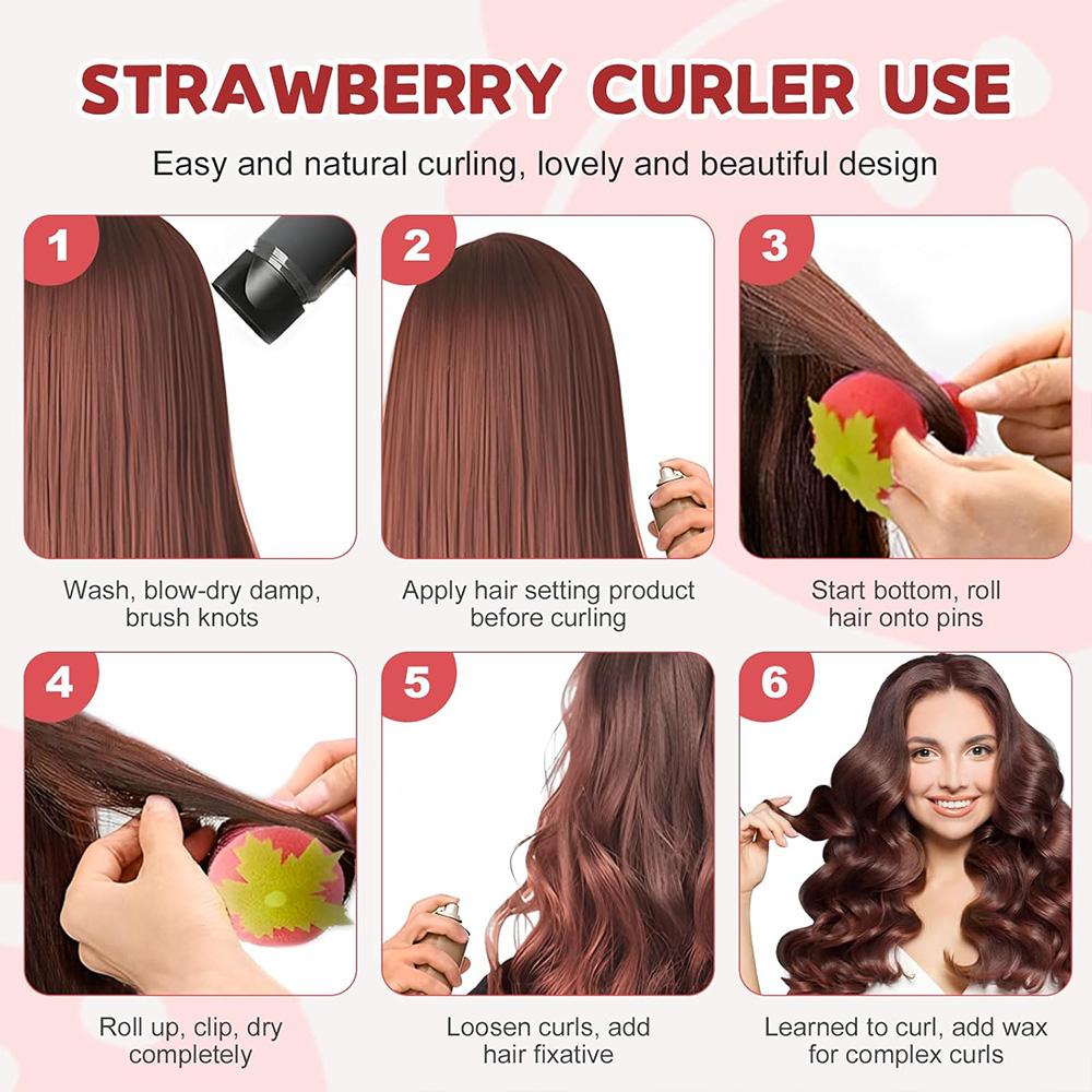 Клубничные бигуди без нагрева Клубничные бигуди из пеноматериала Клубничные бигуди для женщин Клубничные бигуди-губки для кудрей Парикмахерская Инструмент для укладки вьющихся волос