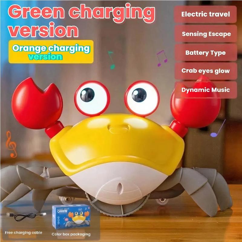Crawling Crab Baby Toys with Music LED Light Up Musical Toys for Toddler Automatically Avoid Obstacles Interactive Toys for Kids