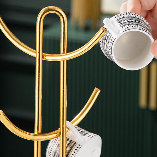 Металлическая подставка-держатель для чашек, 6 крючков, держатель для кофейных кружек, высокая грузоподъемность, подставка-дерево для чашек, органайзер для демонстрации чашек, для кухонной столешницы