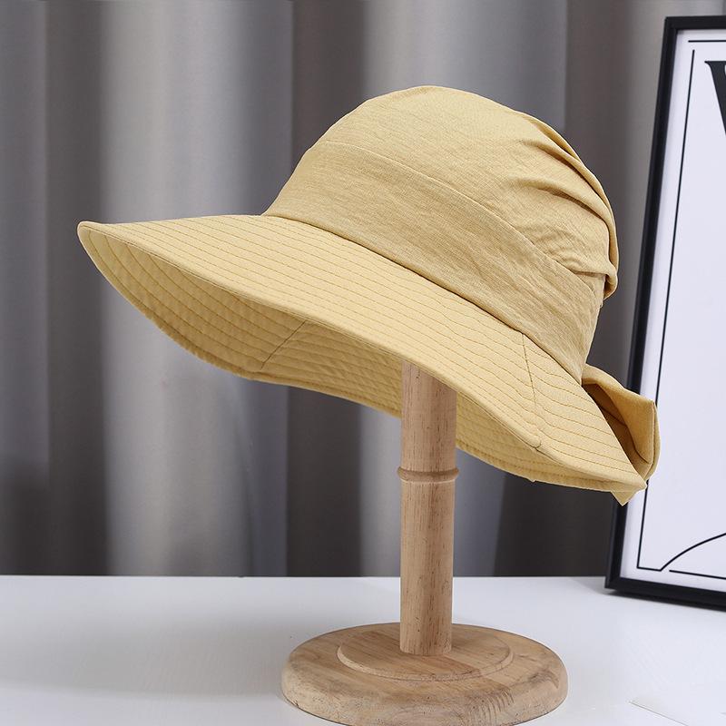 New simple bucket hat women's summer sun hat big eaves sun protection bow light breathable outdoor sun hat