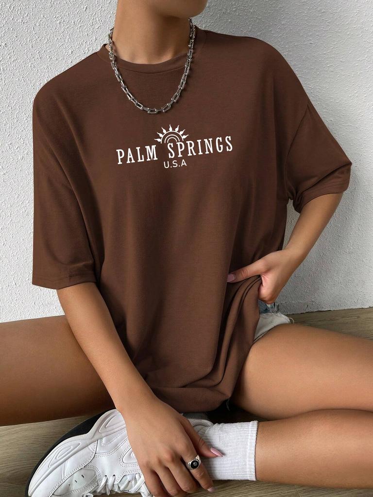 Футболки с принтом Palm Springs для женщин, повседневные хлопковые топы, модная уличная футболка с коротким рукавом, удобная свободная одежда