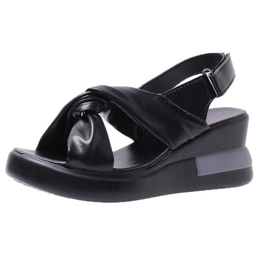 Босоножки на танкетке с бантом, женские летние новые римские сандалии с перекрестными ремешками, простые женские туфли с рыбьим ртом C393