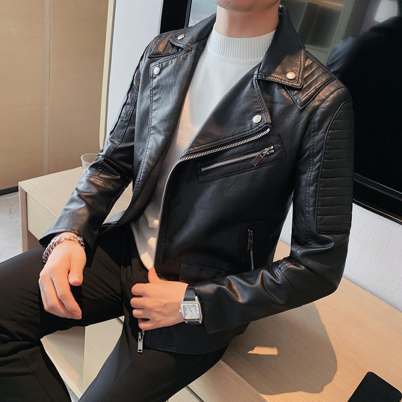 Осенние мужские модные кожаные кожаные куртки, мужские зимние мотоциклетные куртки из искусственной кожи, мужские повседневные облегающие мужские куртки с отложным воротником