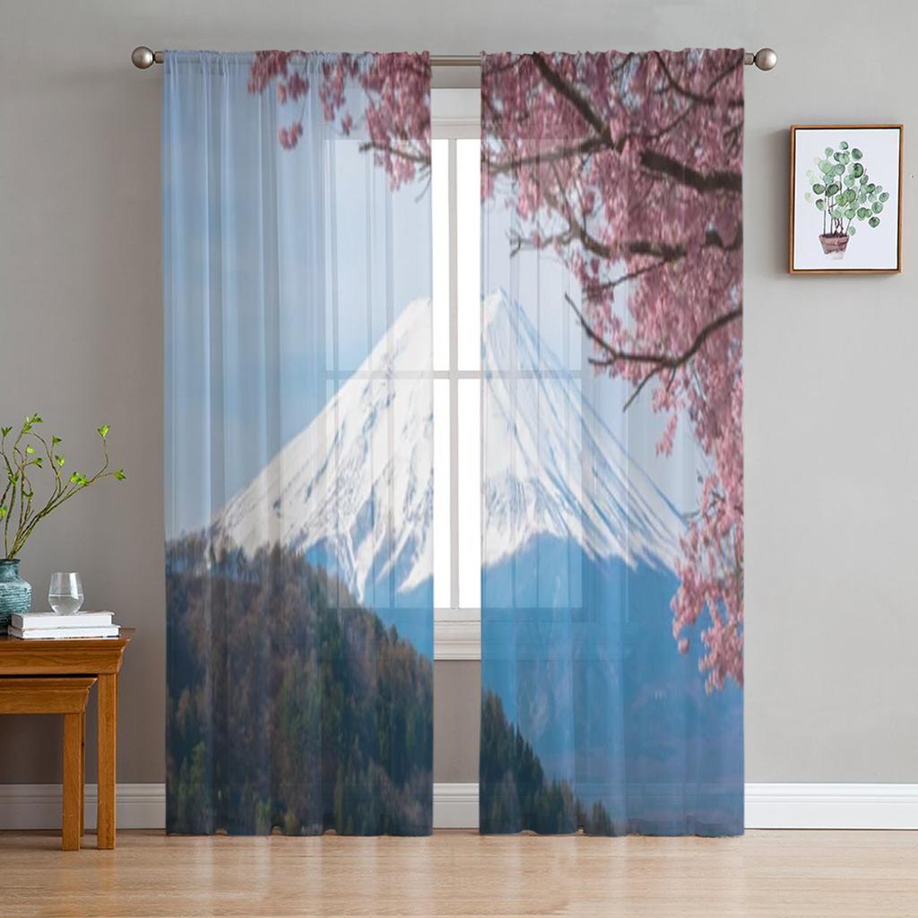 Японские прозрачные шторы с цветением сакуры, японское вишневое дерево, прозрачные шторы для гостиной, тюлевые занавески для окон, спальни, кухни, вуаль, шторы