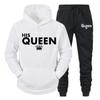 Lover Outfit Her QUEEN or His KING Printed Tracksuits Couple Hoodies Suits Hooded Sweatshirt and Sweatpants Two Piece Set S-4XL