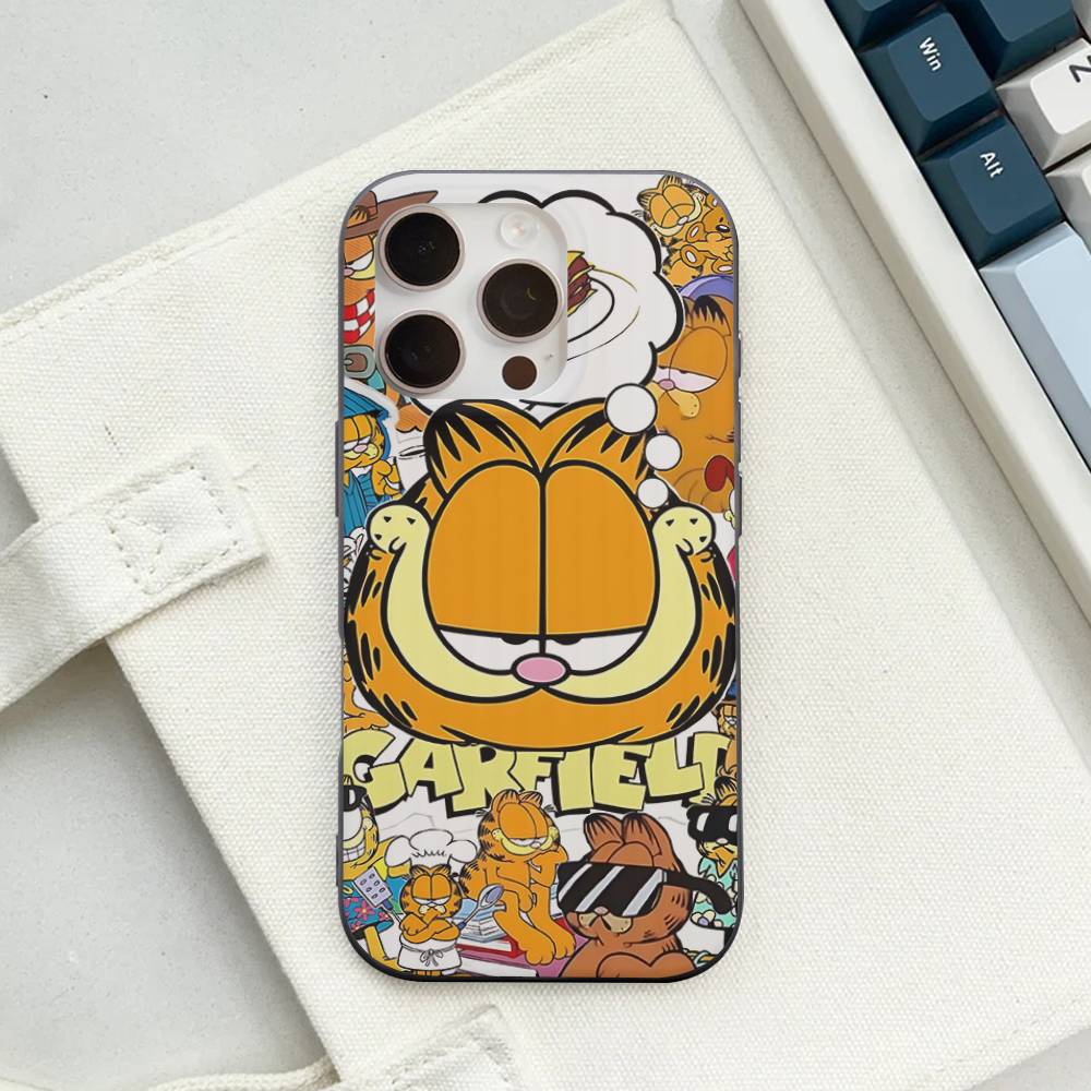 Милый Аниме Кот Гарфилд Чехол с Гофрированным Рисунком для IPhone 16E SE4 12 17 16 15 14 13 11 Pro Max Полосатая Крышка