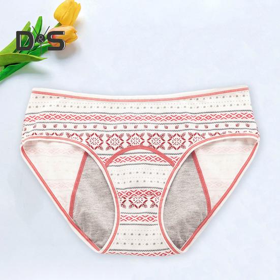 Women Panties Geometric Print High Waist Seamless Elastic Period High Absorbency Prevents Leakage Briefs Menstrual Underpants Daily Wear Sleep