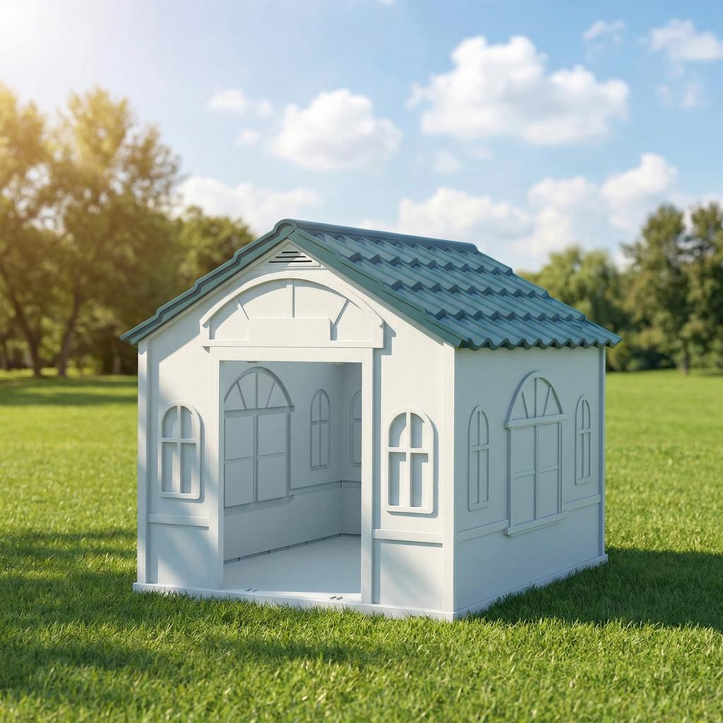 Plastic Weather Resistant Dog House For Indoors And Outdoors Medium Dogs White And Blue