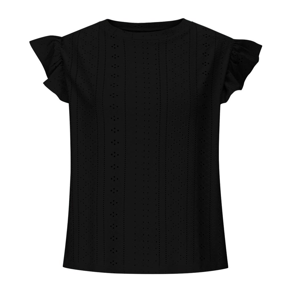 Женская летняя рубашка свободного кроя с коротким рукавом и круглым вырезом для отдыха на лето с люверсами и повседневными вещами