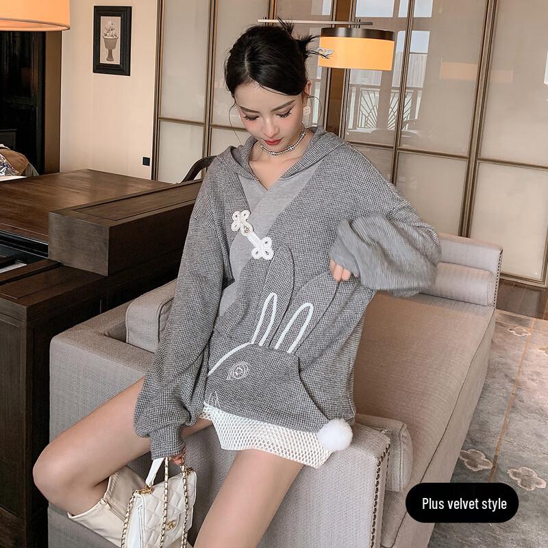 Женская толстовка с капюшоном на флисовой подкладке в китайском стиле JK&JS