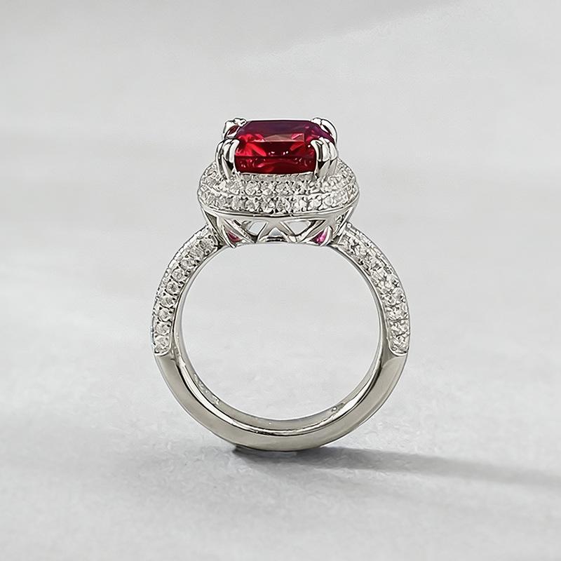 Xian Can Jewelry Серебро S925 Кольцо с паве 9x11 мм Цвет «Голубиная кровь», Европейский и Американский стиль, Прямой эфир Xiaohongshu.