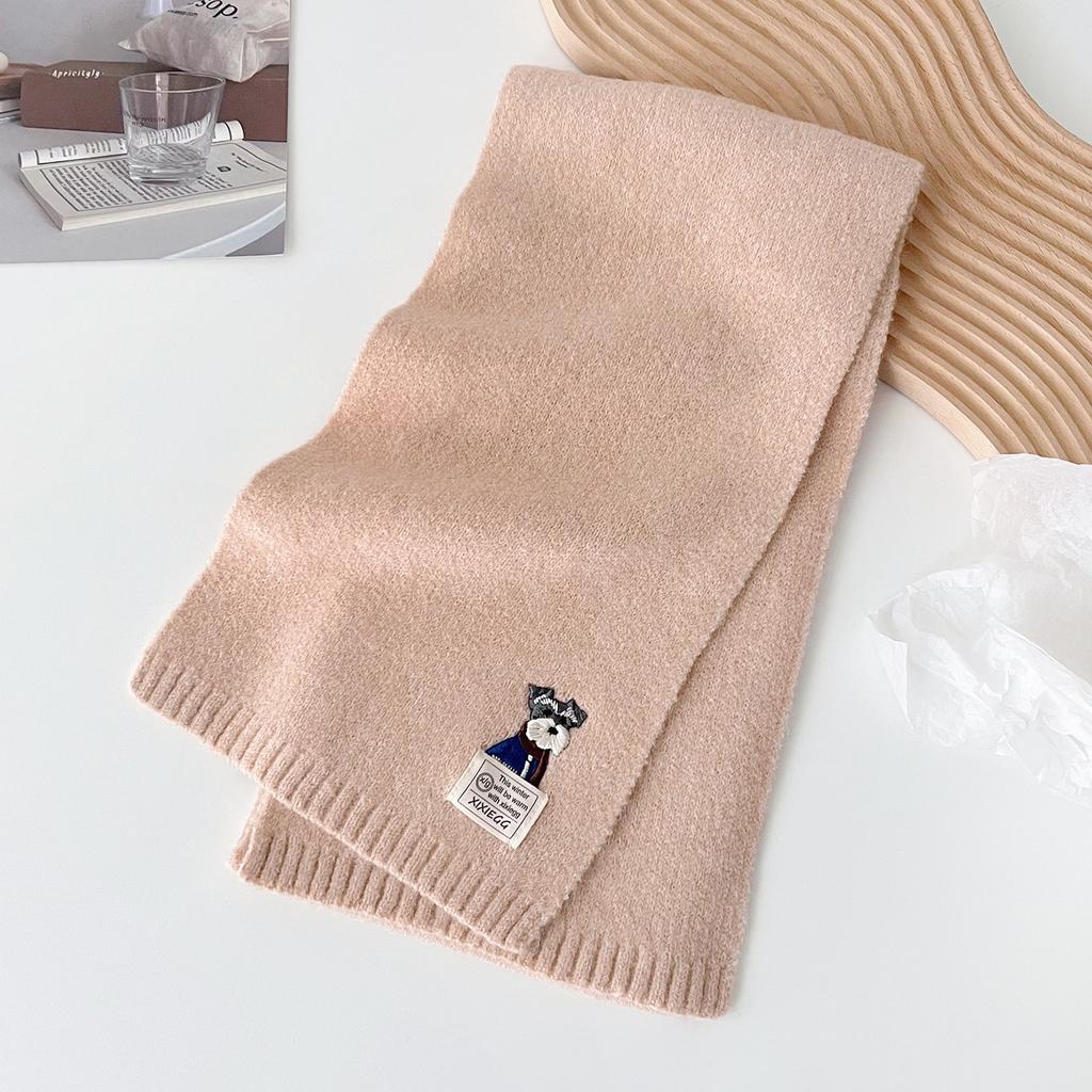 Autumn and winter new embroidered fold-ear dog solid color scarf men's and women's knitted warm and cold-proof versatile scarf