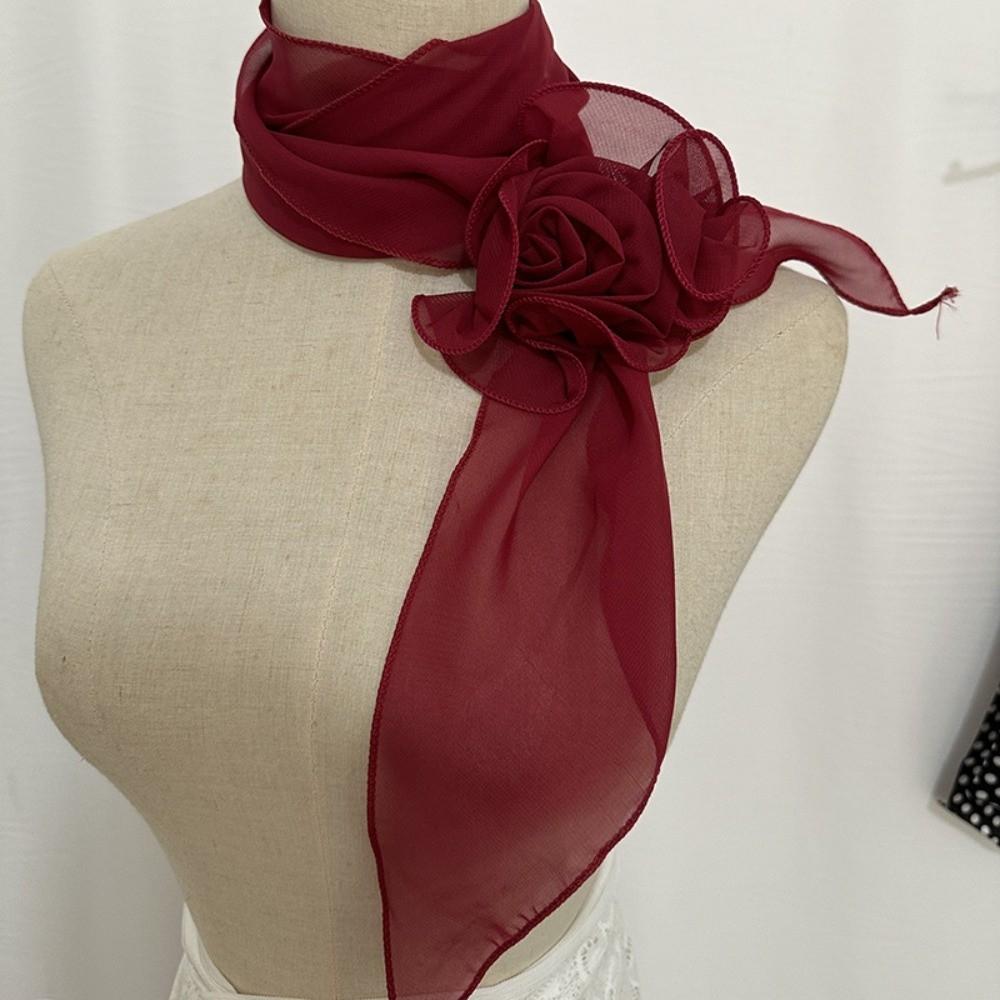 Chiffon Rose Flower Scarf Flower Decor Decorative Collar Scarf Chiffon Neck Wrap Travel Accessory