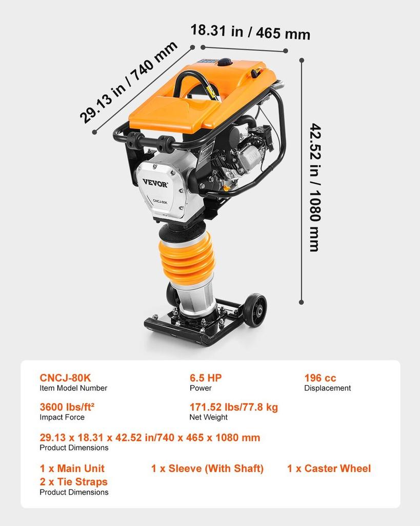 6.5 HP 196 cc Four-Spring Jumping Jack Vibratory Rammer Tamper Compactor