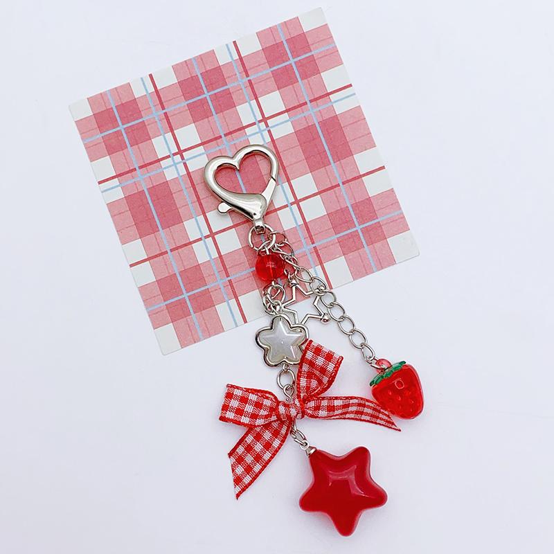 Клубничный бант, бисерный шнурок для мобильного телефона, милый брелок, подвеска для камеры, рюкзак, подвесное украшение, подарки