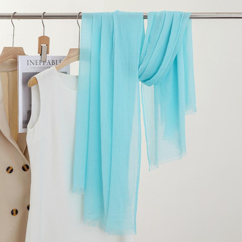Однотонный тонкий шарф Женская солнцезащитная шаль Однотонный простой Имитация хлопка и льна Шелковый шарф Пряжа высокого класса