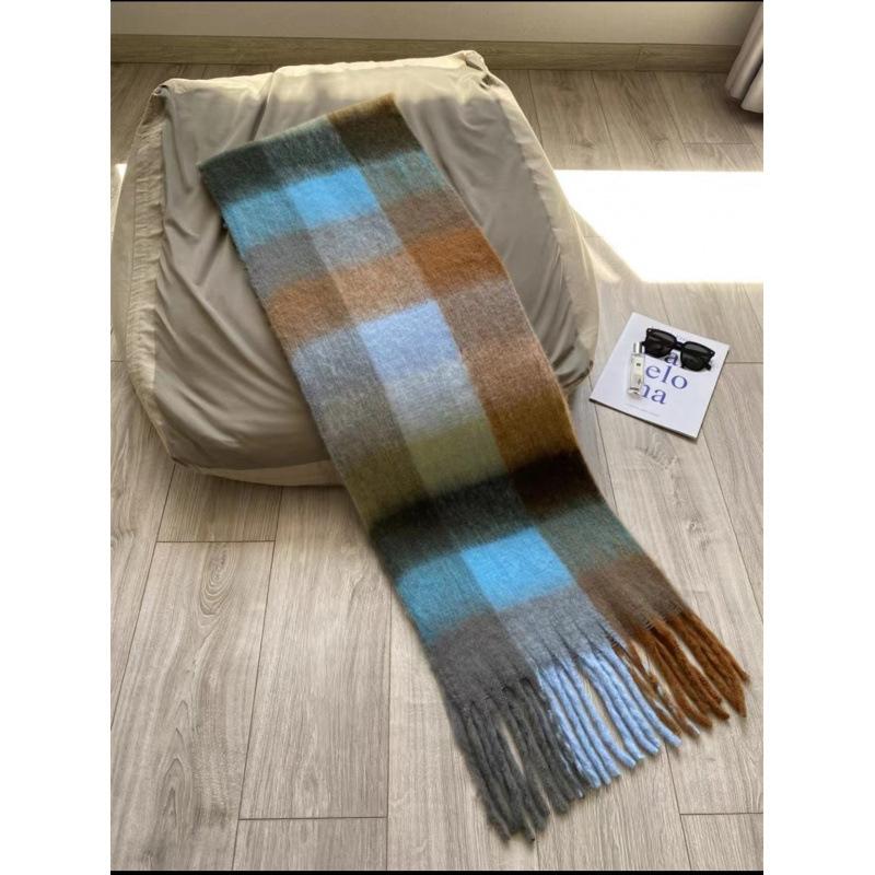 Autumn and Winter New European and American Ac Plaid Scarf Women's Fashion Contrasting Color Warm Couple Student Scarf Thickened Shawl