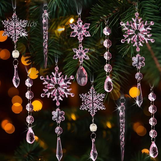 18Pcs Christmas Snowflake Ornaments Hanging Acrylic Crystal Snowflakes Icicle Drop Decorations for Christmas Tree Winter Party Decor