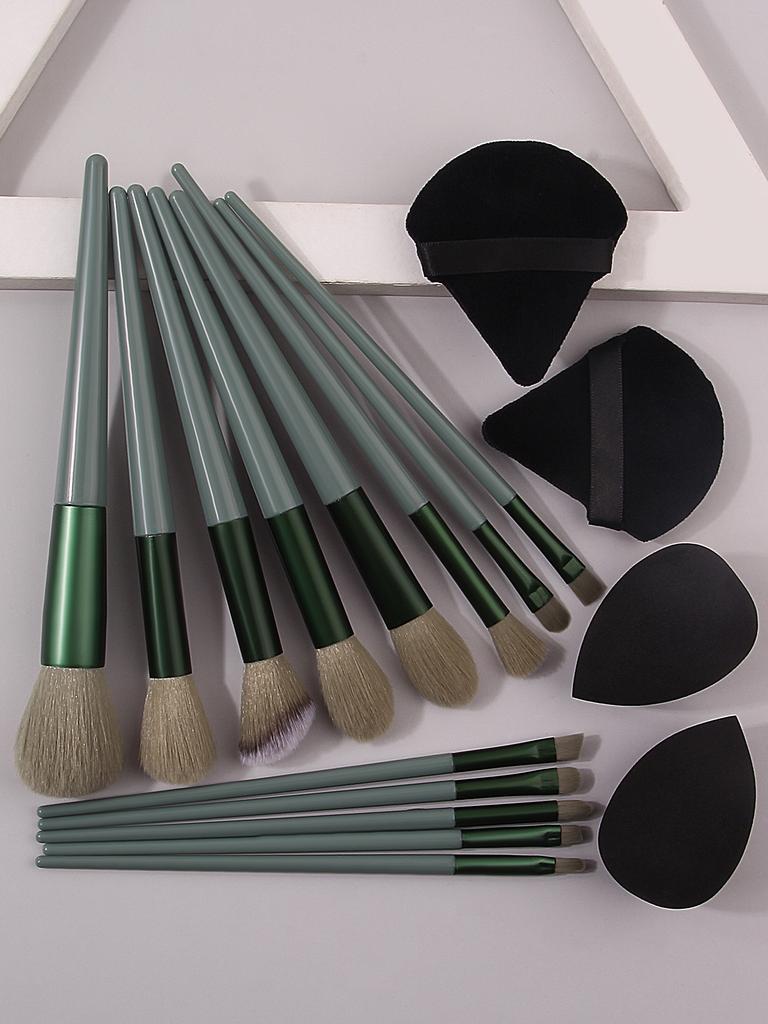 13pcs Sijiqing Makeup Brush Set: Portable Soft-bristled Loose Powder Blush Eyeshadow brush+4PCS Makeup Powder Puff and Spongeegg