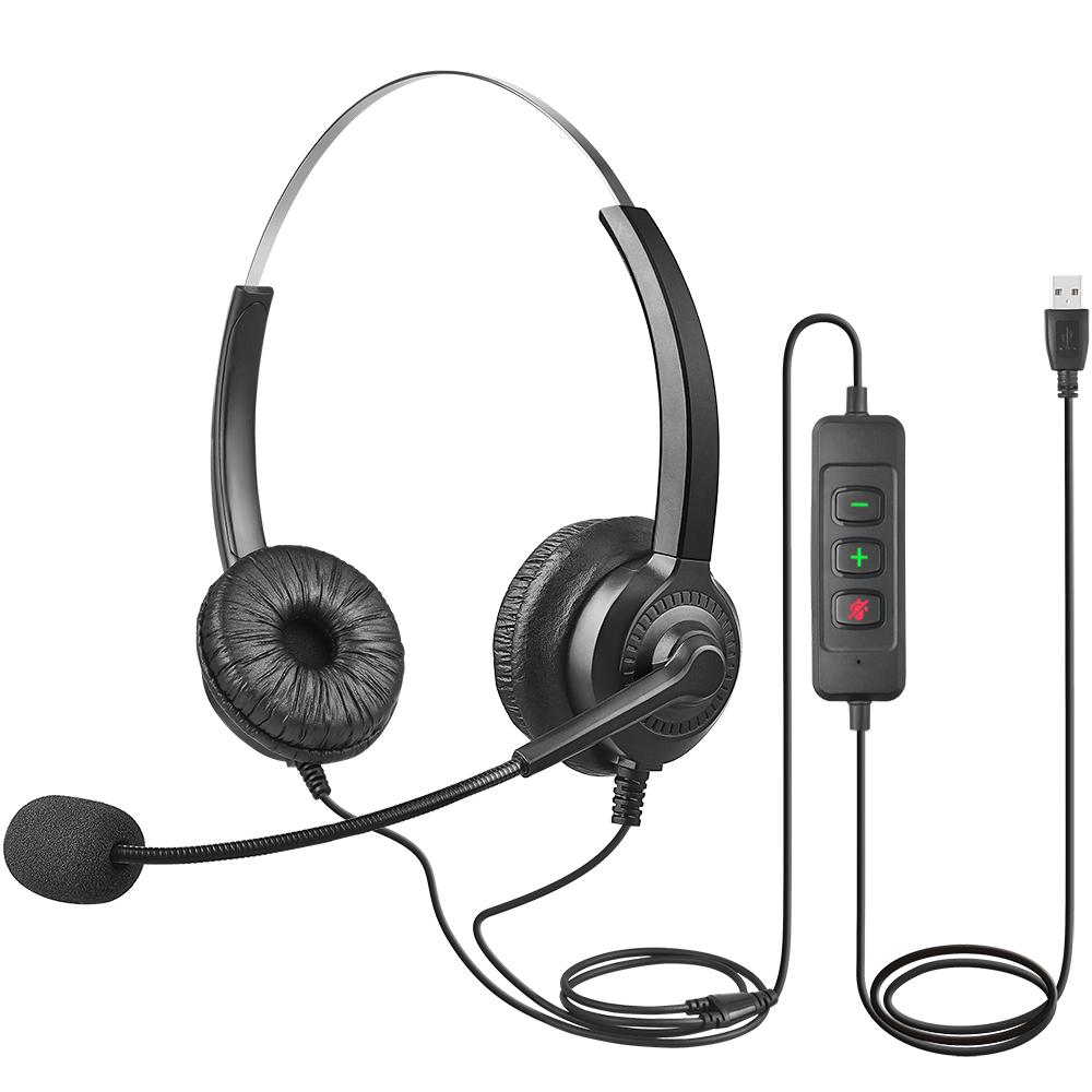 Teeline H30D USB Over-Ear Call Center Headset Noise Cancelling IPX2 Waterproof Control Mode Mic for Computers Mobilephones
