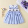 Summer Girls Plaid Sleeveless Princess Dress British Smocked Embroidered Cotton Party Dress For Kids
