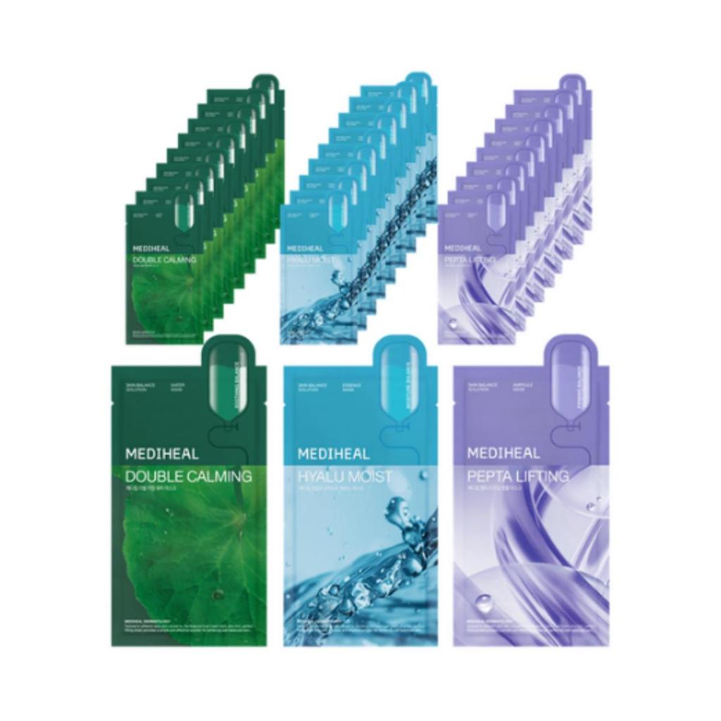 Mediheal Double Calming Water Mask + Hyalu Moist Essence Mask + Pepta Lifting Ampoule Mask