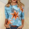 Женская мода повседневная три четверти рукава цветочный принт горловина топ