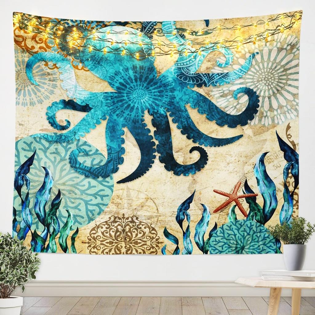 3D Sea Animal Octopus Tentacle Rustic Wall Hanging for Bedroom,Ocean Graffiti Kids Hippie Tapestry Beach Blanket Dorm Home Decor