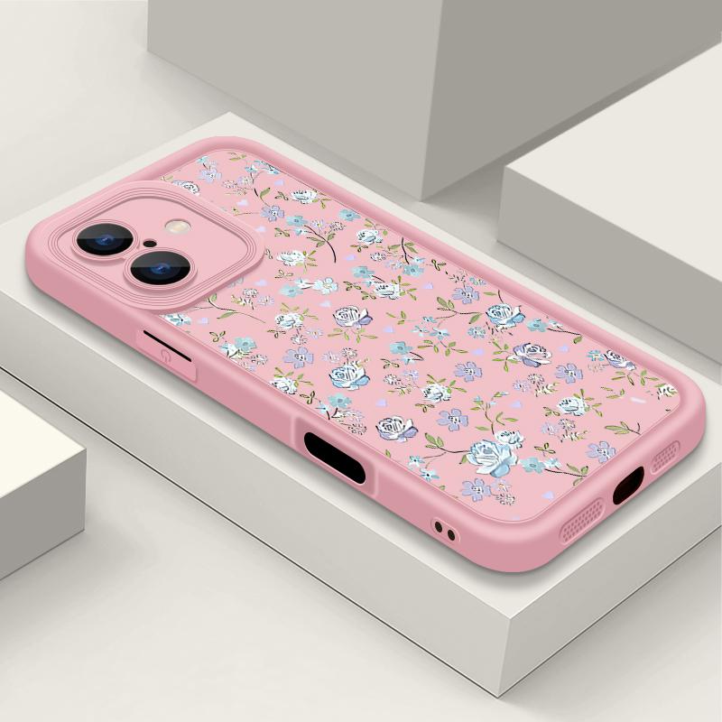 Синий матовый чехол для телефона с цветочным узором для iPhone 16 Pro Max 15 Pro 14 13 12 11 XS XR 8 7 защита линз TPU противоударный мягкий силиконовый бампер чехол