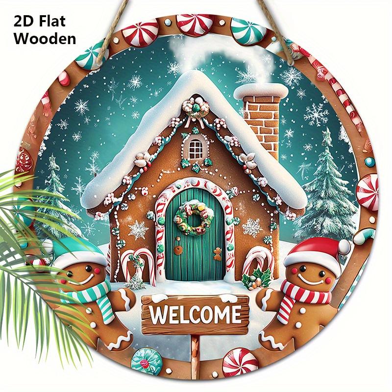 Wooden Christmas Sign with Snow House & Gingerbread Man Pattern - Navidad Welcome Sign for Front Door Wall Hanging Decor - Ideal Christmas Gift