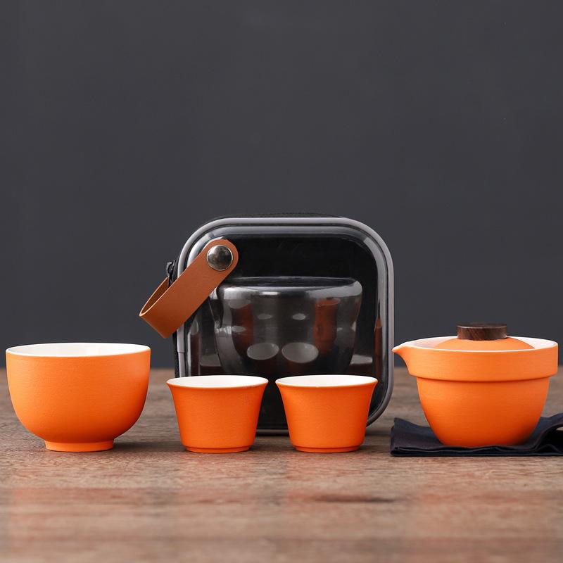 Lubao Yuanshan Gaiwan Travel Tea Set Portable Express Cup Outdoor Camping Ceramic Teapot Teacup