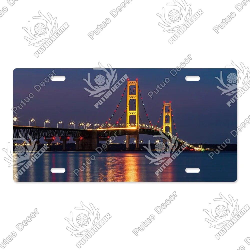 Putuo Decor Bridge Licenses Plate Metal Sign Plaque Metal Vintage Decoration for Living Room Door Beach House Home Wall Decor