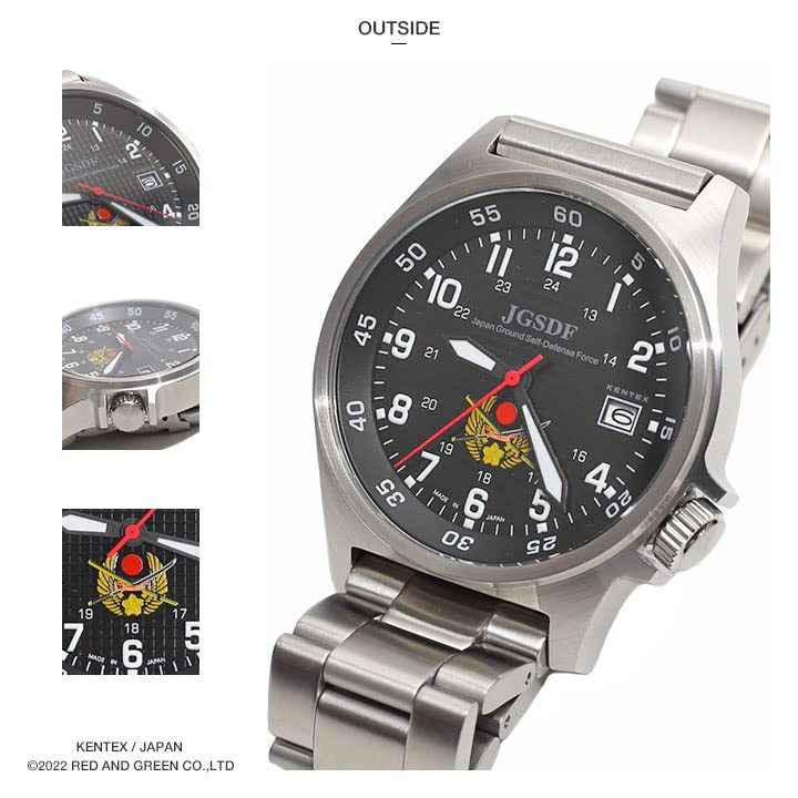 KENTEX Men's Wristwatch Japan Ground Self-Defence Force Made In Japan Hinomaru Metal Belt JT-WA-MB-001 Black