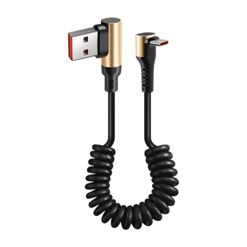 Quick Power Cable Reinforced Spring USB To Type C 90 Degree Angled End Plastic Texture Suitable for Portable Devices
