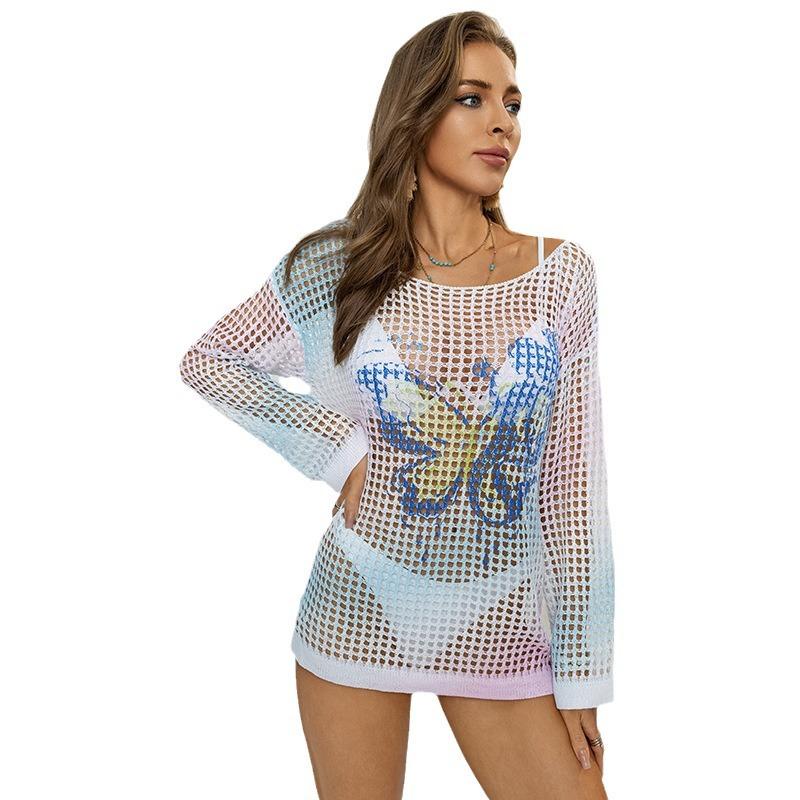 The New Slit Cardigan Is A Loose Knitted Sweater for Women, Paired with A One-shoulder Top and A Beach Sun Protection Shirt