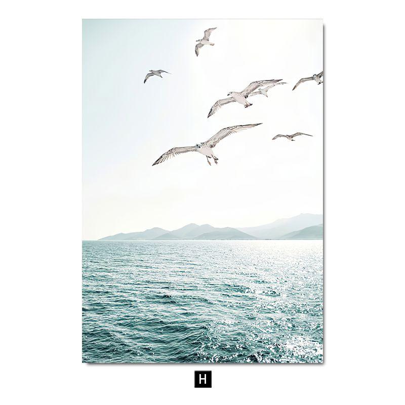 Современный небольшой свежий пейзажный постер, украшение, картина, чайка, кокосовая пальма, морская черепаха, природный пейзаж, настенная картина для гостиной