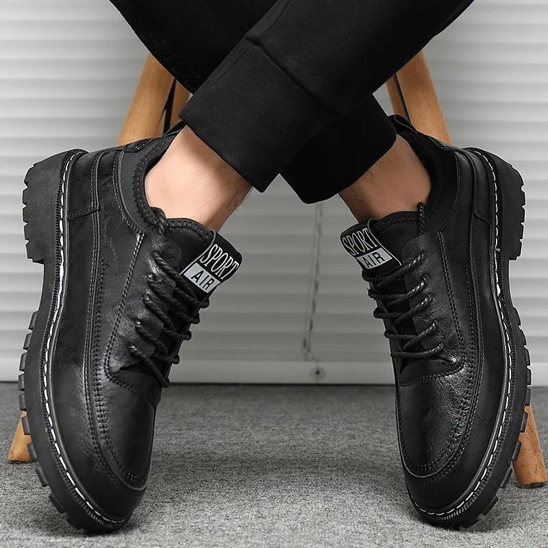 Черная мужская обувь Кожаная повседневная обувь для мужчин Модные кроссовки Обувь для ходьбы Четыре сезона Удобная британская мужская обувь