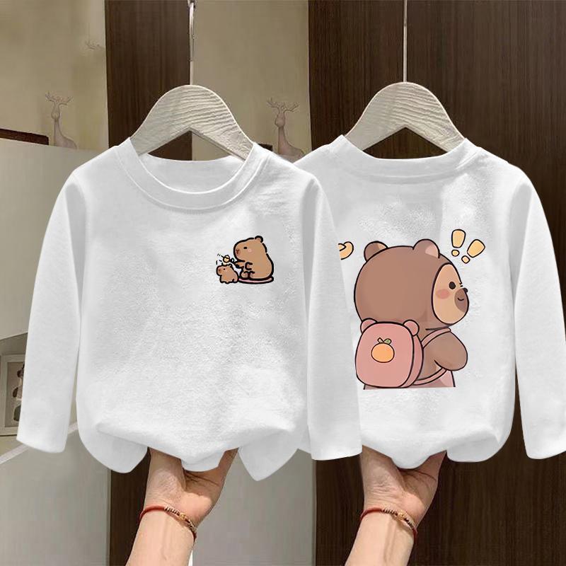 Girls' Autumn 2025 Korean-Style White Cotton Long-Sleeve Top for Older Children