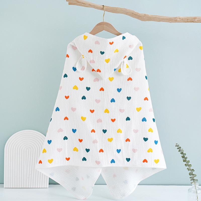 Spring Summer Baby Hooded Cloak Bath Towel Four Layers Crepe Children Hooded Gauze Wear Cotton Cloak