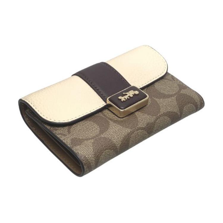 New COACH Grace Canvas With Leather Clutch Wallet Mini Women's Light Khaki & Chalk CC060-IMOTV