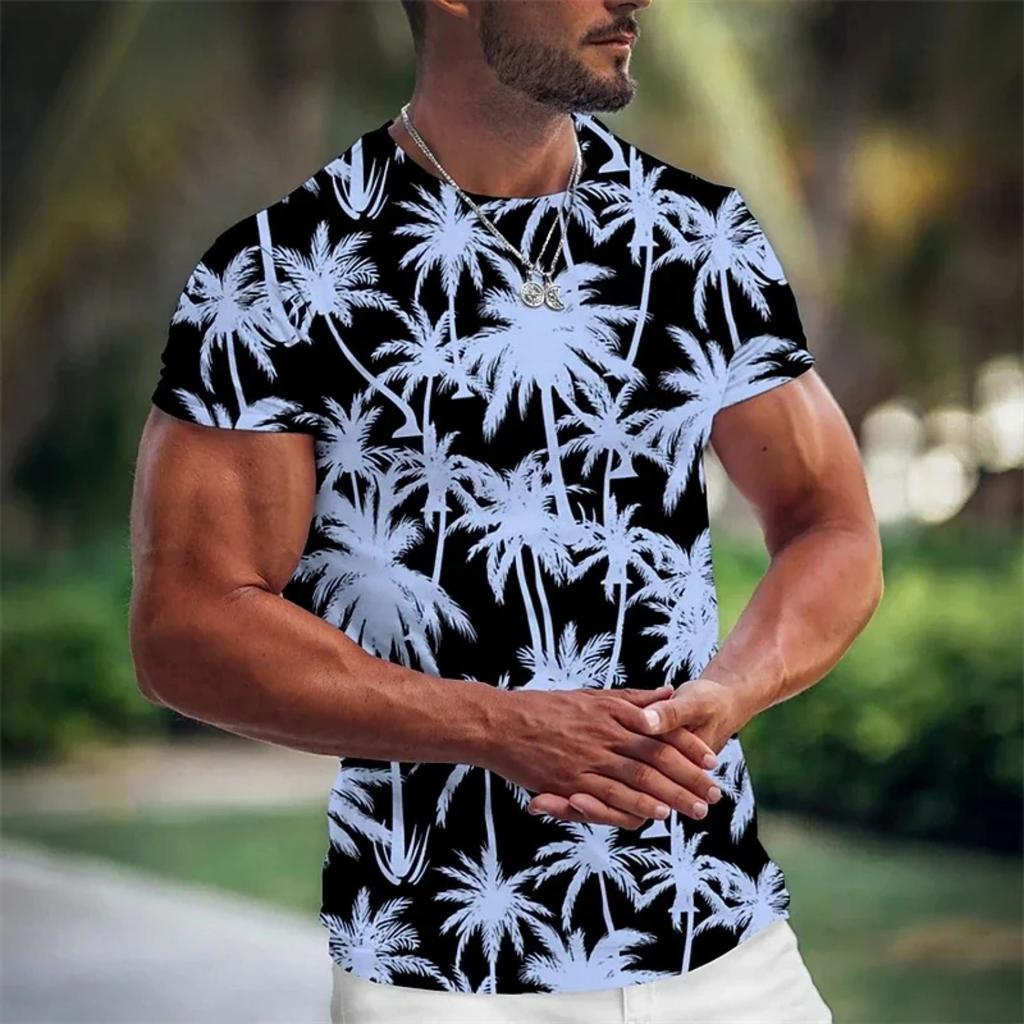 Summer Coconut Tree 3D Printed T-Shirt Streetwear Short Sleeve Round Neck Cool T-Shirt for Men Hawaiian Top